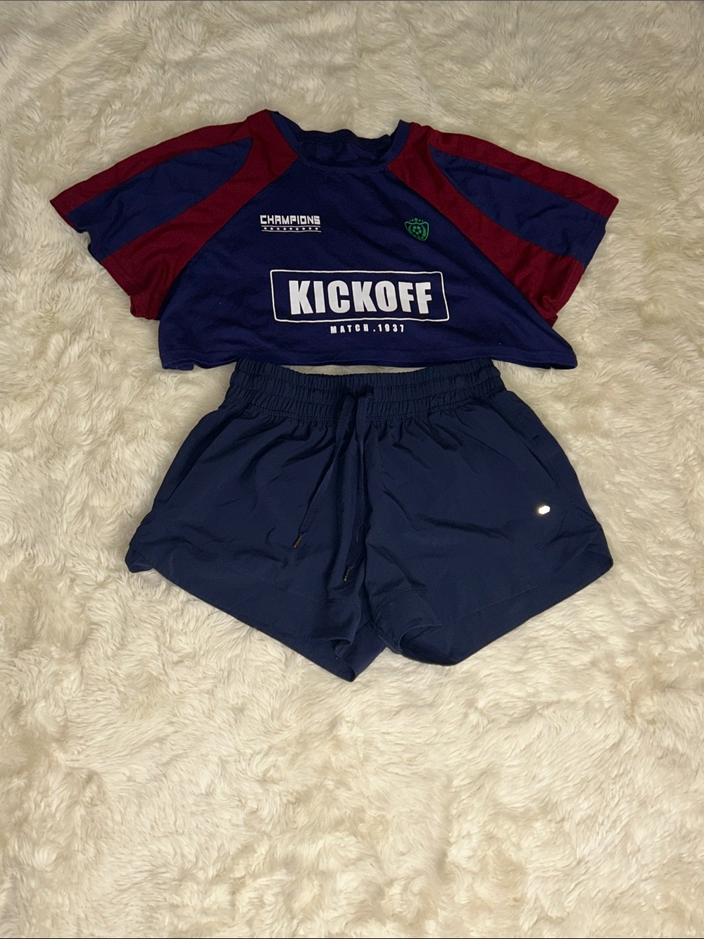 Outfit bundle Navy Blue Crop sports tee and blue workout shorts